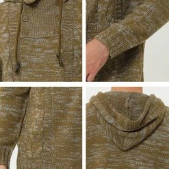 Allegra K Men's Winter Knitted Hoodie Drawstring Long Sleeve Pullover Turtleneck Sweaters