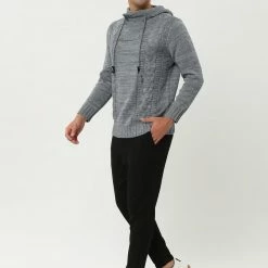 Allegra K Men's Winter Knitted Hoodie Drawstring Long Sleeve Pullover Turtleneck Sweaters