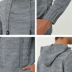 Allegra K Men's Winter Knitted Hoodie Drawstring Long Sleeve Pullover Turtleneck Sweaters