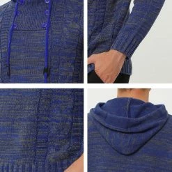 Allegra K Men's Winter Knitted Hoodie Drawstring Long Sleeve Pullover Turtleneck Sweaters