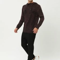 Allegra K Men's Winter Knitted Hoodie Drawstring Long Sleeve Pullover Turtleneck Sweaters