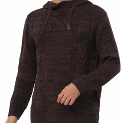 Allegra K Men's Winter Knitted Hoodie Drawstring Long Sleeve Pullover Turtleneck Sweaters