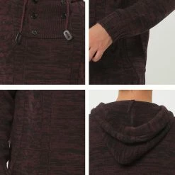 Allegra K Men's Winter Knitted Hoodie Drawstring Long Sleeve Pullover Turtleneck Sweaters