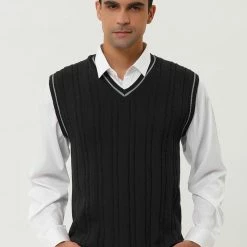 Allegra K Men's Classic Knitted Sleeveless V-Neck Pullover Sweater Vest 47 Allegra K Men's Classic Knitted Sleeveless V-Neck Pullover Sweater Vest