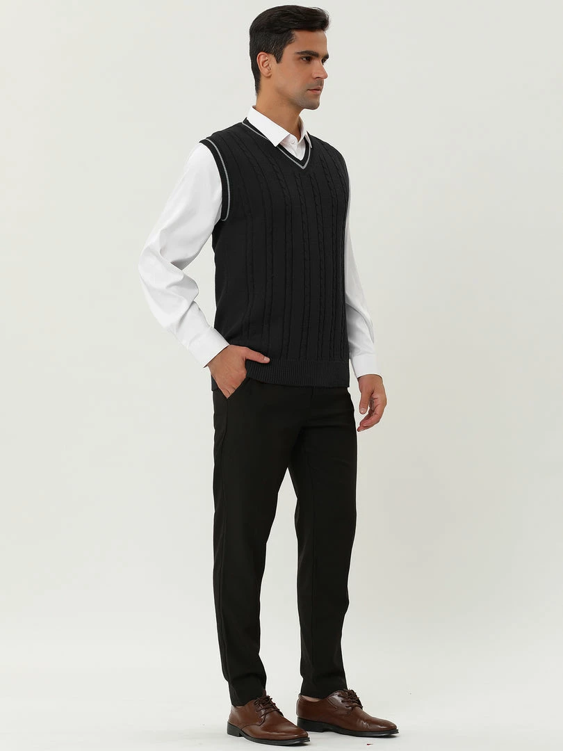 Allegra K Men's Classic Knitted Sleeveless V-Neck Pullover Sweater Vest 19 Allegra K Men's Classic Knitted Sleeveless V-Neck Pullover Sweater Vest