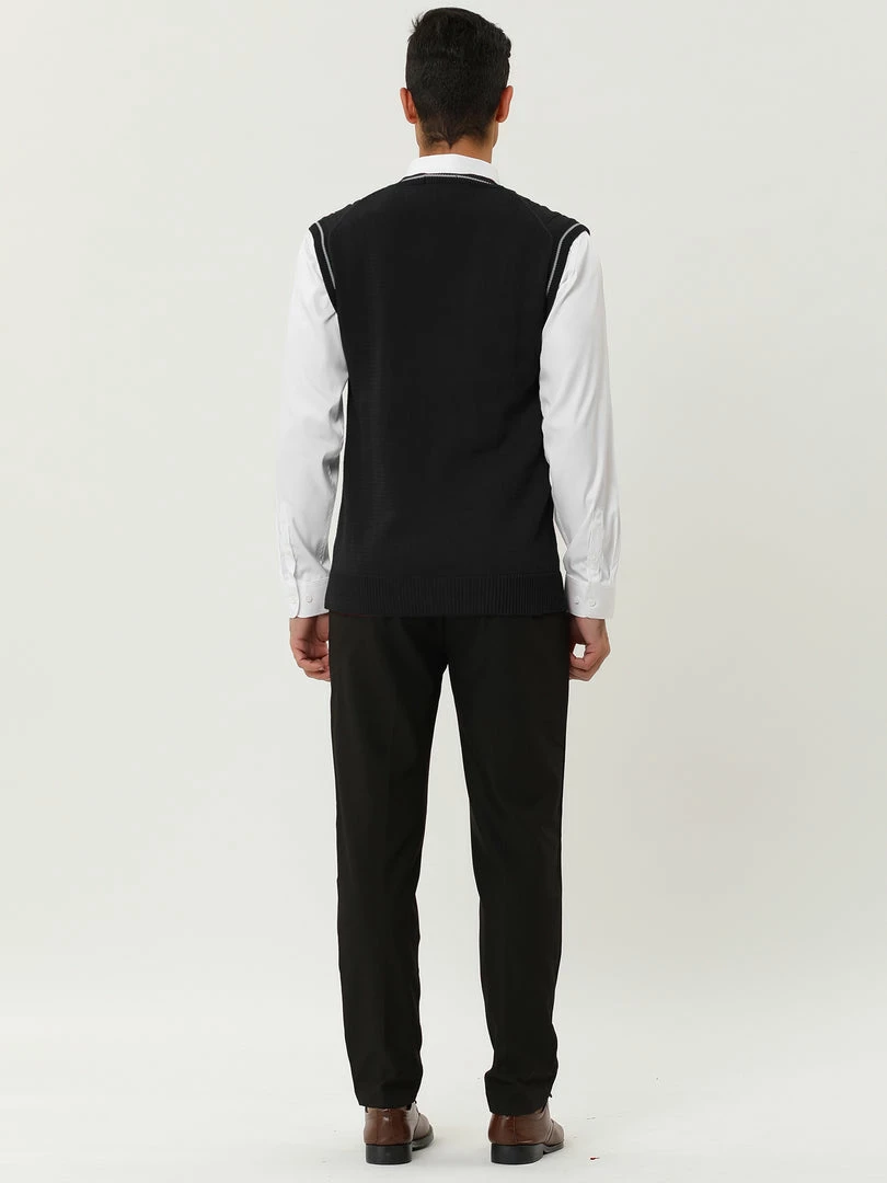 Allegra K Men's Classic Knitted Sleeveless V-Neck Pullover Sweater Vest 20 Allegra K Men's Classic Knitted Sleeveless V-Neck Pullover Sweater Vest