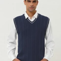 Allegra K Men's Classic Knitted Sleeveless V-Neck Pullover Sweater Vest 42 Allegra K Men's Classic Knitted Sleeveless V-Neck Pullover Sweater Vest