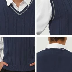 Allegra K Men's Classic Knitted Sleeveless V-Neck Pullover Sweater Vest 45 Allegra K Men's Classic Knitted Sleeveless V-Neck Pullover Sweater Vest