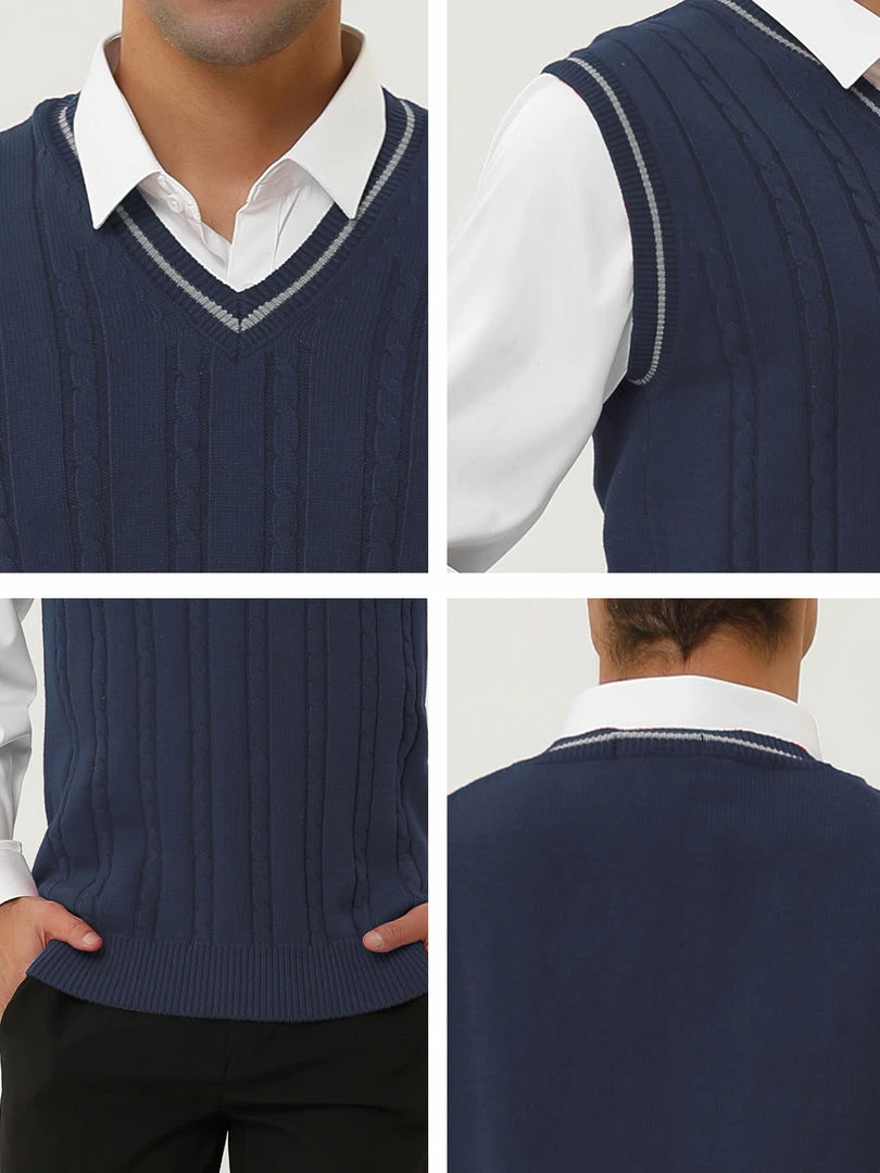 Allegra K Men's Classic Knitted Sleeveless V-Neck Pullover Sweater Vest 15 Allegra K Men's Classic Knitted Sleeveless V-Neck Pullover Sweater Vest