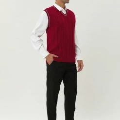 Allegra K Men's Classic Knitted Sleeveless V-Neck Pullover Sweater Vest 37 Allegra K Men's Classic Knitted Sleeveless V-Neck Pullover Sweater Vest