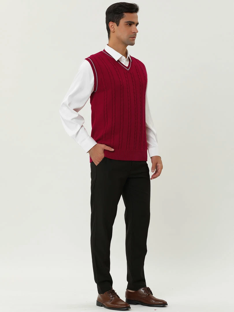 Allegra K Men's Classic Knitted Sleeveless V-Neck Pullover Sweater Vest 7 Allegra K Men's Classic Knitted Sleeveless V-Neck Pullover Sweater Vest