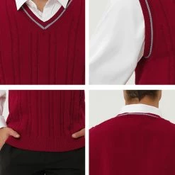 Allegra K Men's Classic Knitted Sleeveless V-Neck Pullover Sweater Vest 39 Allegra K Men's Classic Knitted Sleeveless V-Neck Pullover Sweater Vest