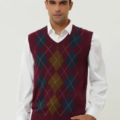 Allegra K Men's Casual Argyle Vest Sweater V Neck Slim Fit Sleeveless Knit Pullover 30 Allegra K Men's Casual Argyle Vest Sweater V Neck Slim Fit Sleeveless Knit Pullover