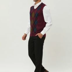 Allegra K Men's Casual Argyle Vest Sweater V Neck Slim Fit Sleeveless Knit Pullover 31 Allegra K Men's Casual Argyle Vest Sweater V Neck Slim Fit Sleeveless Knit Pullover