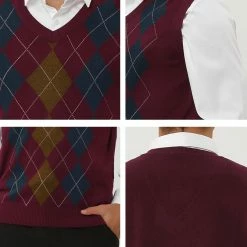 Allegra K Men's Casual Argyle Vest Sweater V Neck Slim Fit Sleeveless Knit Pullover 33 Allegra K Men's Casual Argyle Vest Sweater V Neck Slim Fit Sleeveless Knit Pullover
