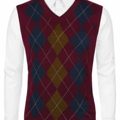 Allegra K Men's Casual Argyle Vest Sweater V Neck Slim Fit Sleeveless Knit Pullover