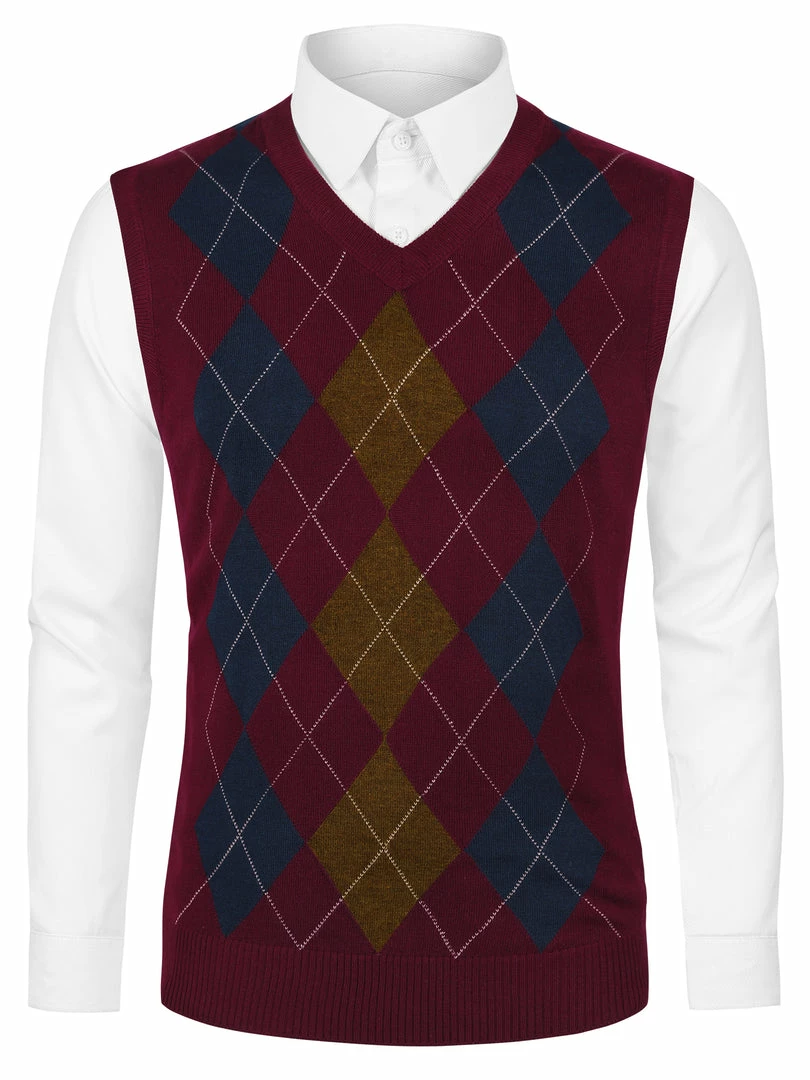 Allegra K Men's Casual Argyle Vest Sweater V Neck Slim Fit Sleeveless Knit Pullover 4 Allegra K Men's Casual Argyle Vest Sweater V Neck Slim Fit Sleeveless Knit Pullover