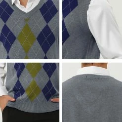 Allegra K Men's Casual Argyle Vest Sweater V Neck Slim Fit Sleeveless Knit Pullover 39 Allegra K Men's Casual Argyle Vest Sweater V Neck Slim Fit Sleeveless Knit Pullover