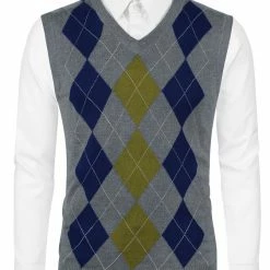 Allegra K Men's Casual Argyle Vest Sweater V Neck Slim Fit Sleeveless Knit Pullover 34 Allegra K Men's Casual Argyle Vest Sweater V Neck Slim Fit Sleeveless Knit Pullover