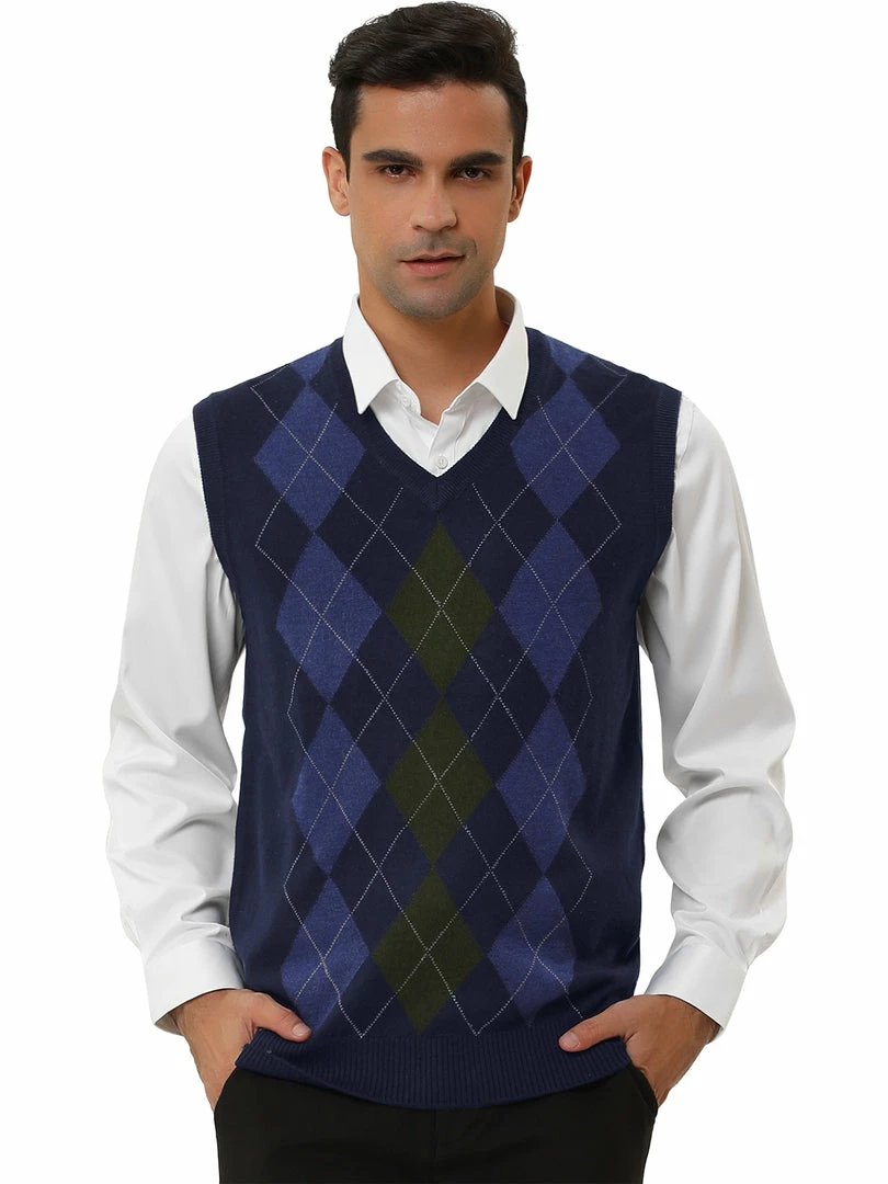 Allegra K Men's Casual Argyle Vest Sweater V Neck Slim Fit Sleeveless Knit Pullover 23 Allegra K Men's Casual Argyle Vest Sweater V Neck Slim Fit Sleeveless Knit Pullover