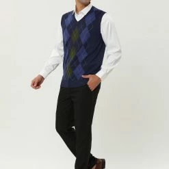 Allegra K Men's Casual Argyle Vest Sweater V Neck Slim Fit Sleeveless Knit Pullover 49 Allegra K Men's Casual Argyle Vest Sweater V Neck Slim Fit Sleeveless Knit Pullover