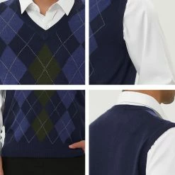 Allegra K Men's Casual Argyle Vest Sweater V Neck Slim Fit Sleeveless Knit Pullover 51 Allegra K Men's Casual Argyle Vest Sweater V Neck Slim Fit Sleeveless Knit Pullover