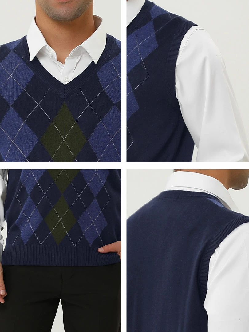 Allegra K Men's Casual Argyle Vest Sweater V Neck Slim Fit Sleeveless Knit Pullover 27 Allegra K Men's Casual Argyle Vest Sweater V Neck Slim Fit Sleeveless Knit Pullover