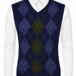 Allegra K Men's Casual Argyle Vest Sweater V Neck Slim Fit Sleeveless Knit Pullover 46 Allegra K Men's Casual Argyle Vest Sweater V Neck Slim Fit Sleeveless Knit Pullover