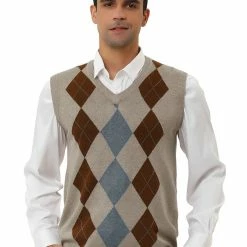 Allegra K Men's Casual Argyle Vest Sweater V Neck Slim Fit Sleeveless Knit Pullover 41 Allegra K Men's Casual Argyle Vest Sweater V Neck Slim Fit Sleeveless Knit Pullover