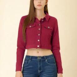 Allegra K Classic Button-Down Denim Trucker Jacket Women