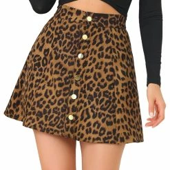 Allegra K Women's Faux Suede Skirts Button Closure High Waist A-Line Pattern Mini Short Skirt
