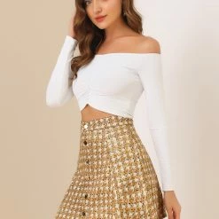 Allegra K Women's Faux Suede Skirts Button Closure High Waist A-Line Pattern Mini Short Skirt