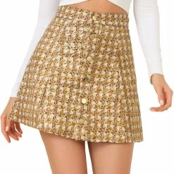 Allegra K Women's Faux Suede Skirts Button Closure High Waist A-Line Pattern Mini Short Skirt