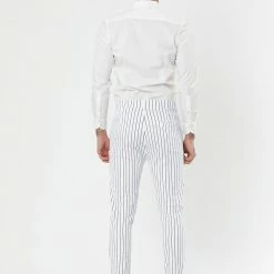 Allegra K Men's Dress Pants Slim Fit Vertical Stripes Flat Front Chino Pants Trousers