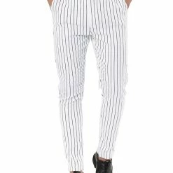 Allegra K Men's Dress Pants Slim Fit Vertical Stripes Flat Front Chino Pants Trousers