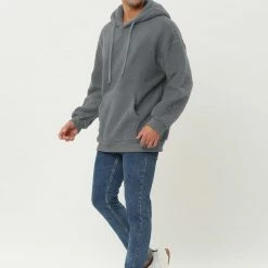 Allegra K Men's Fuzzy Sherpa Fleece Pullover Hoodie Long Sleeves Winter Hooded Sweatshirt Outwear With Pocket