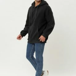 Allegra K Men's Fuzzy Sherpa Fleece Pullover Hoodie Long Sleeves Winter Hooded Sweatshirt Outwear With Pocket