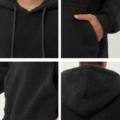 Allegra K Men's Fuzzy Sherpa Fleece Pullover Hoodie Long Sleeves Winter Hooded Sweatshirt Outwear With Pocket