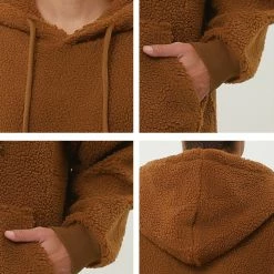 Allegra K Men's Fuzzy Sherpa Fleece Pullover Hoodie Long Sleeves Winter Hooded Sweatshirt Outwear With Pocket