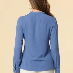 Allegra K Women's Bow Tie Neck Elegant Top Long Sleeve Solid Work Office Blouse