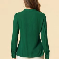 Allegra K Women's Bow Tie Neck Elegant Top Long Sleeve Solid Work Office Blouse