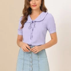 Allegra K Women's Ruffle Collar Work Office Short Sleeve Shirt Top 12 Allegra K Women's Ruffle Collar Work Office Short Sleeve Shirt Top