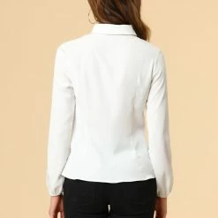 Allegra K Women's Turn Down Collar Button Up Lace Decor Long Sleeve Shirt