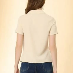 Allegra K Women's Summer Work Blouse Lapel Collar Short Sleeve Button Down Shirt 14 Allegra K Women's Summer Work Blouse Lapel Collar Short Sleeve Button Down Shirt