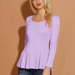 Allegra K Women's Long Sleeves Scoop Neck Casual Peplum Shirt 131 Allegra K Women's Long Sleeves Scoop Neck Casual Peplum Shirt