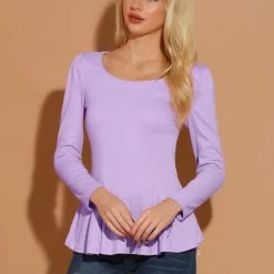 Allegra K Women's Long Sleeves Scoop Neck Casual Peplum Shirt 132 Allegra K Women's Long Sleeves Scoop Neck Casual Peplum Shirt