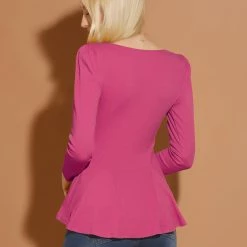 Allegra K Women's Long Sleeves Scoop Neck Casual Peplum Shirt 146 Allegra K Women's Long Sleeves Scoop Neck Casual Peplum Shirt