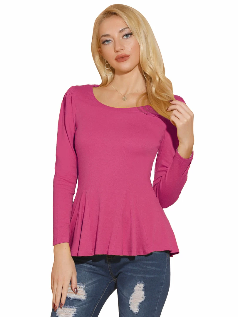 Allegra K Women's Long Sleeves Scoop Neck Casual Peplum Shirt 70 Allegra K Women's Long Sleeves Scoop Neck Casual Peplum Shirt