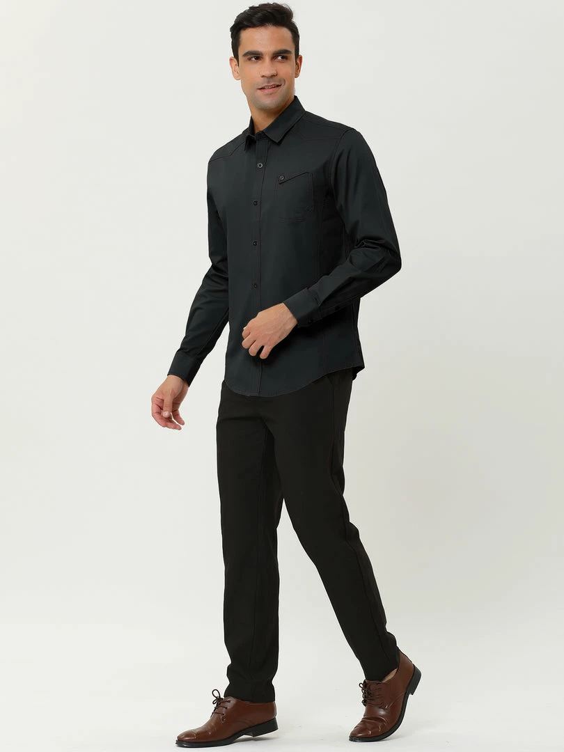 Allegra K Men's Long Sleeves Slim Fit Button Down Cargo Work Shirts With Pocket 6 Allegra K Men's Long Sleeves Slim Fit Button Down Cargo Work Shirts With Pocket