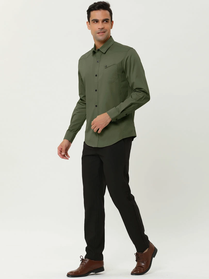 Allegra K Men's Long Sleeves Slim Fit Button Down Cargo Work Shirts With Pocket 11 Allegra K Men's Long Sleeves Slim Fit Button Down Cargo Work Shirts With Pocket